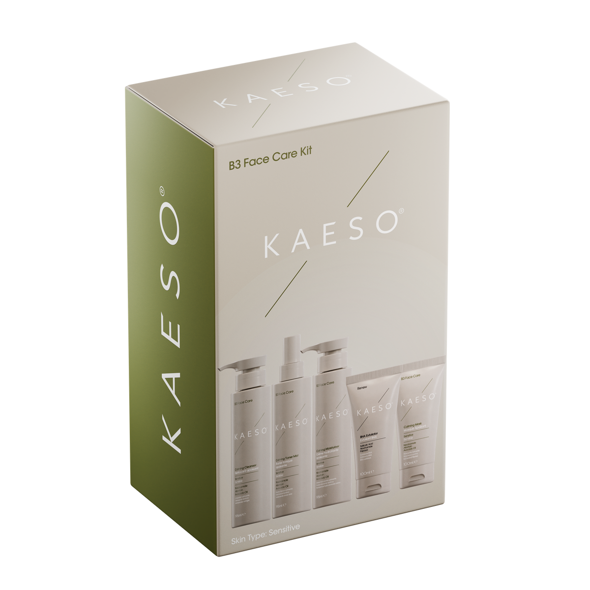 Kaeso B3 Calming Facial Kit With Niacinamide And Avocado 5 Piece Gift Set