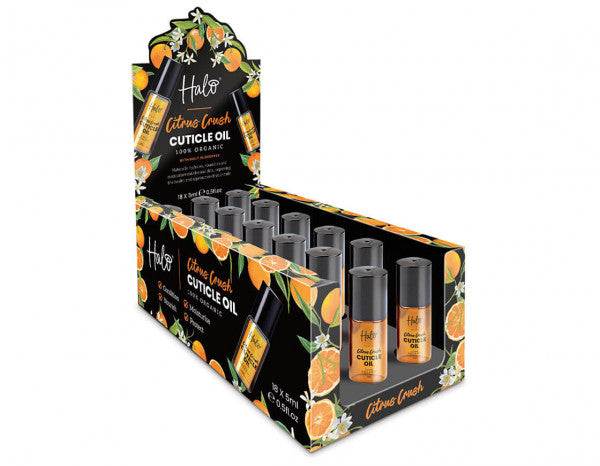 Halo Citrus Crush Cuticle Oil - 5ml x 18 bottle retail display – product image at Galaxy Nails